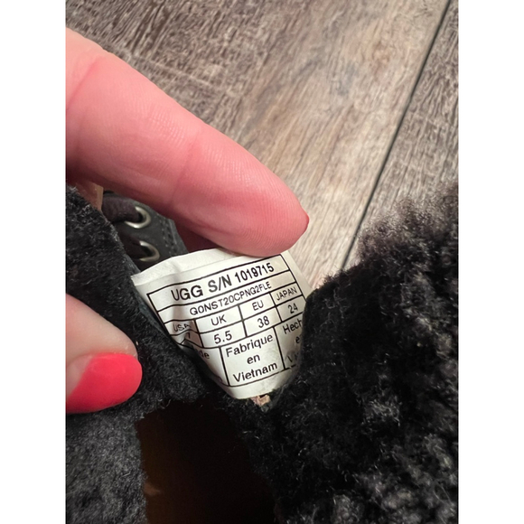 Women's UGG Black Leather Gray Shearling High Top Sneakers Size 7 - Picture 14 of 14